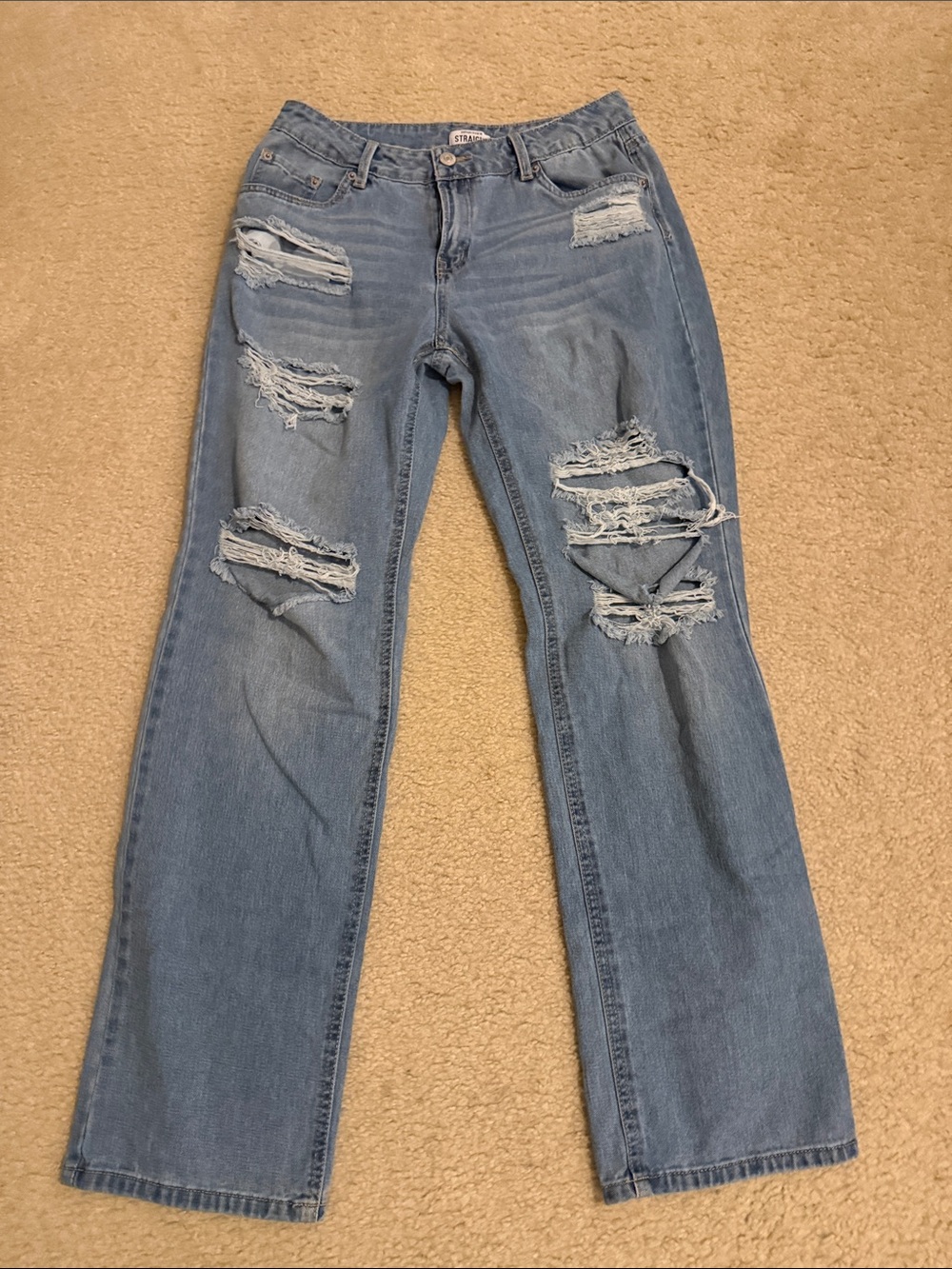 Stradivarius Light Blue Distressed Straight-Leg Jeans